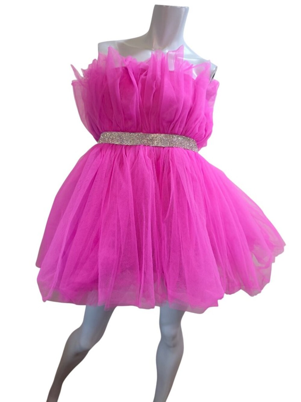 Barbiecore Coquette Betsey Johnson Bling Tulle Dress Hot Pink Rhinestone Med